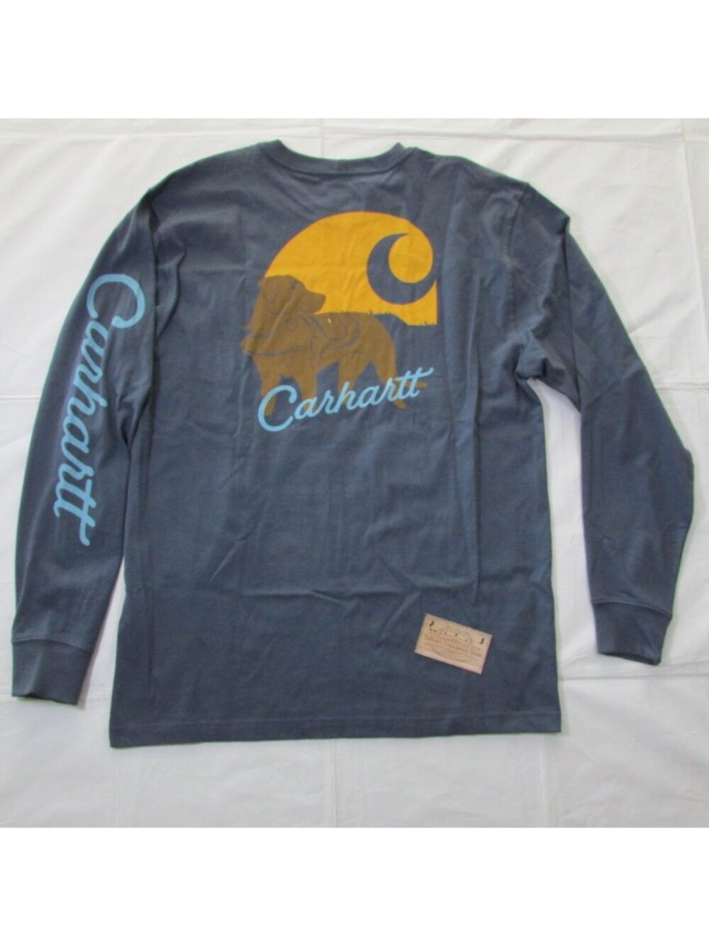 Carhartt Men's Loose Fit Heavyweight Long Sleeve Pocket Dog Graphic T-Shirt Blue